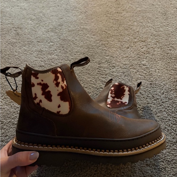 Georgia Boot Cow Brown and White Leather Boots - Picture 3 of 6